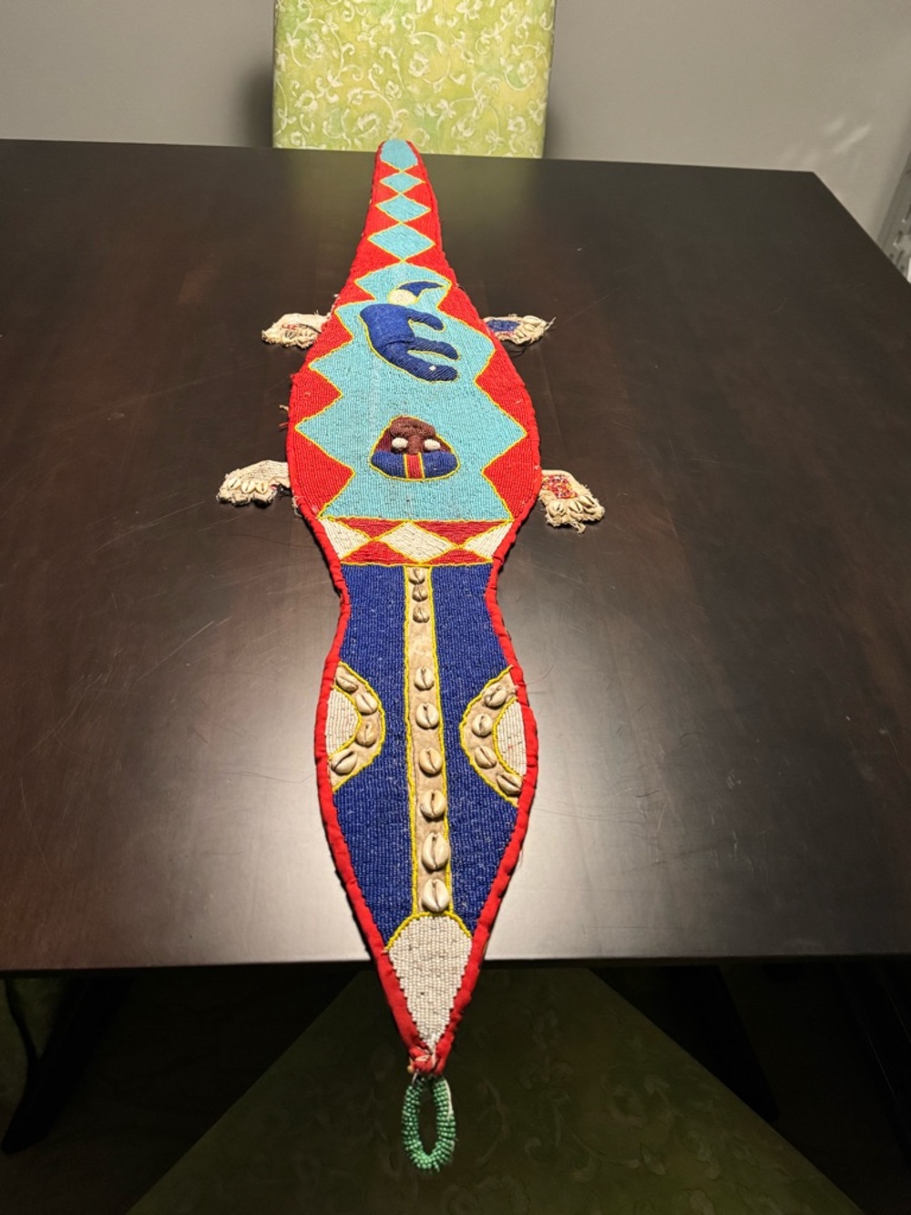 Handcrafted Multicolor Beaded Table Runner - Turquoise, Blue & Red